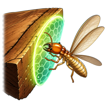 Termite treatment barrier protecting a wood beam